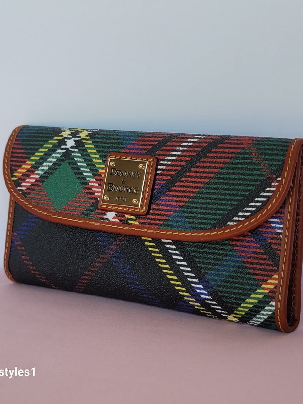 DOONEY & BOURKE Windsor Tartan Print Continental Clutch Wallet–Charcoal multi⭐ - Picture 4 of 16